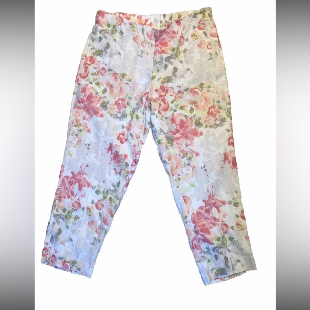 J. Jill Linen Stretch Floral Crop Pants Mid Rise Tapered Leg Pull-on women’s S￼ - Picture 3 of 7
